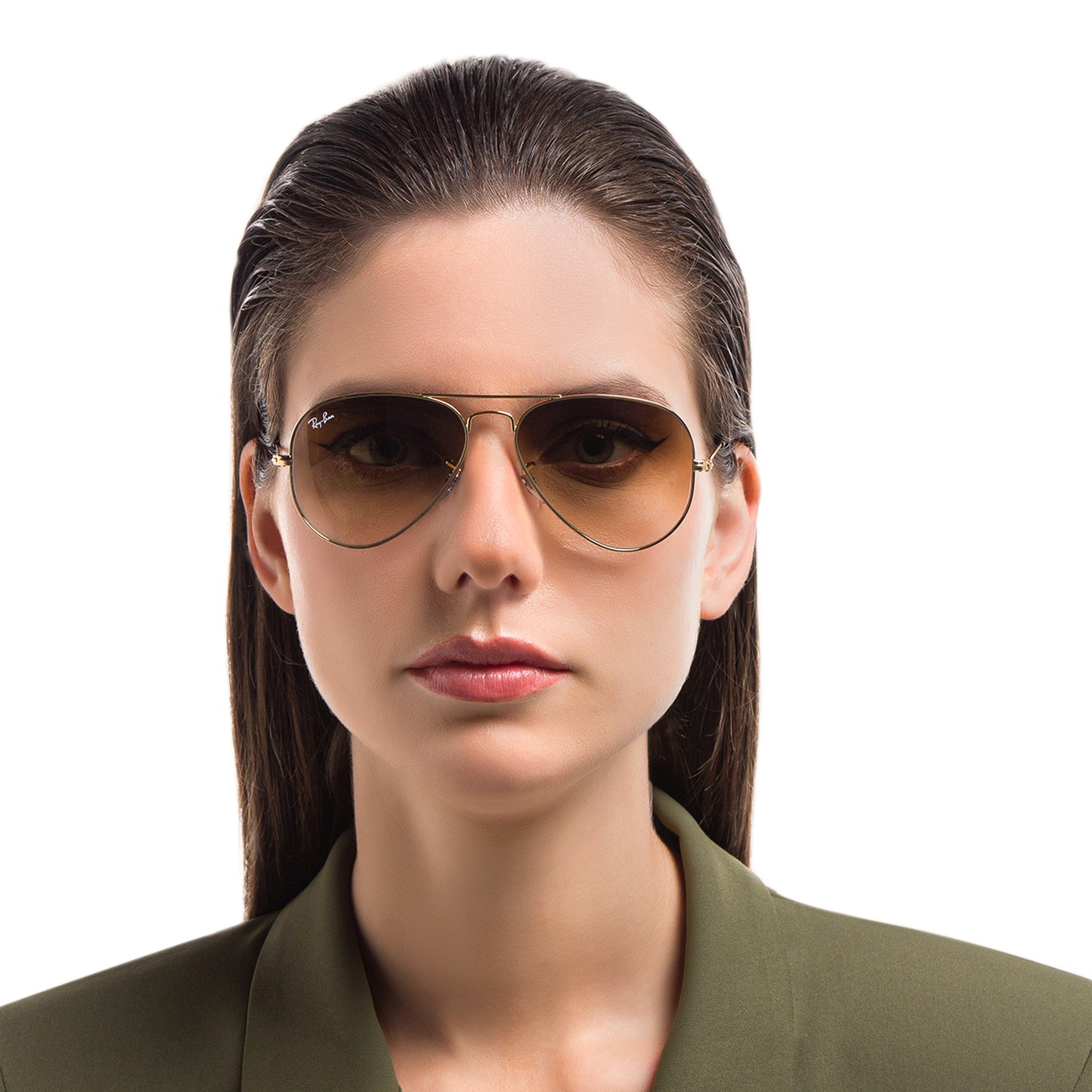 Ray-Ban Pilot Gradient Sunglasses in Gold – Model Photo 1