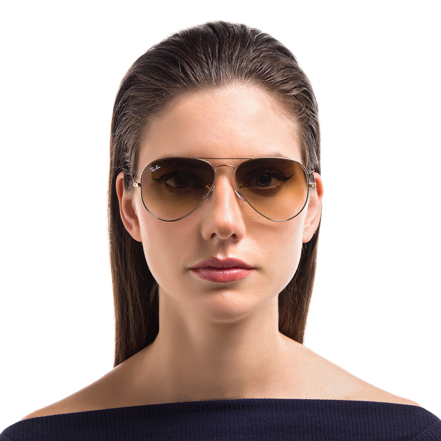 Ray-Ban Pilot Gradient Sunglasses in Gold – Model Photo 1