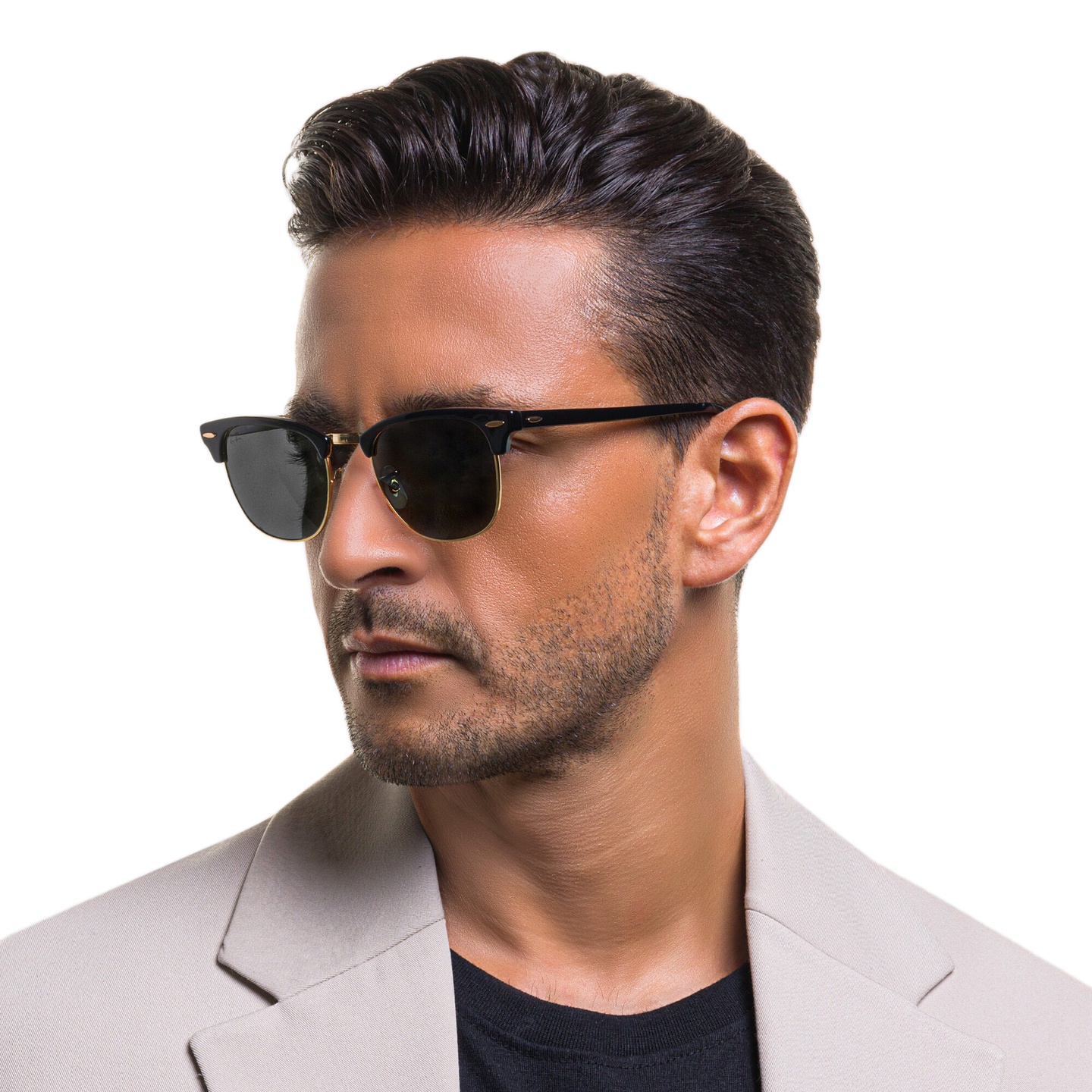 Ray-Ban Clubmaster Square Sunglasses in Black – Model Photo 5