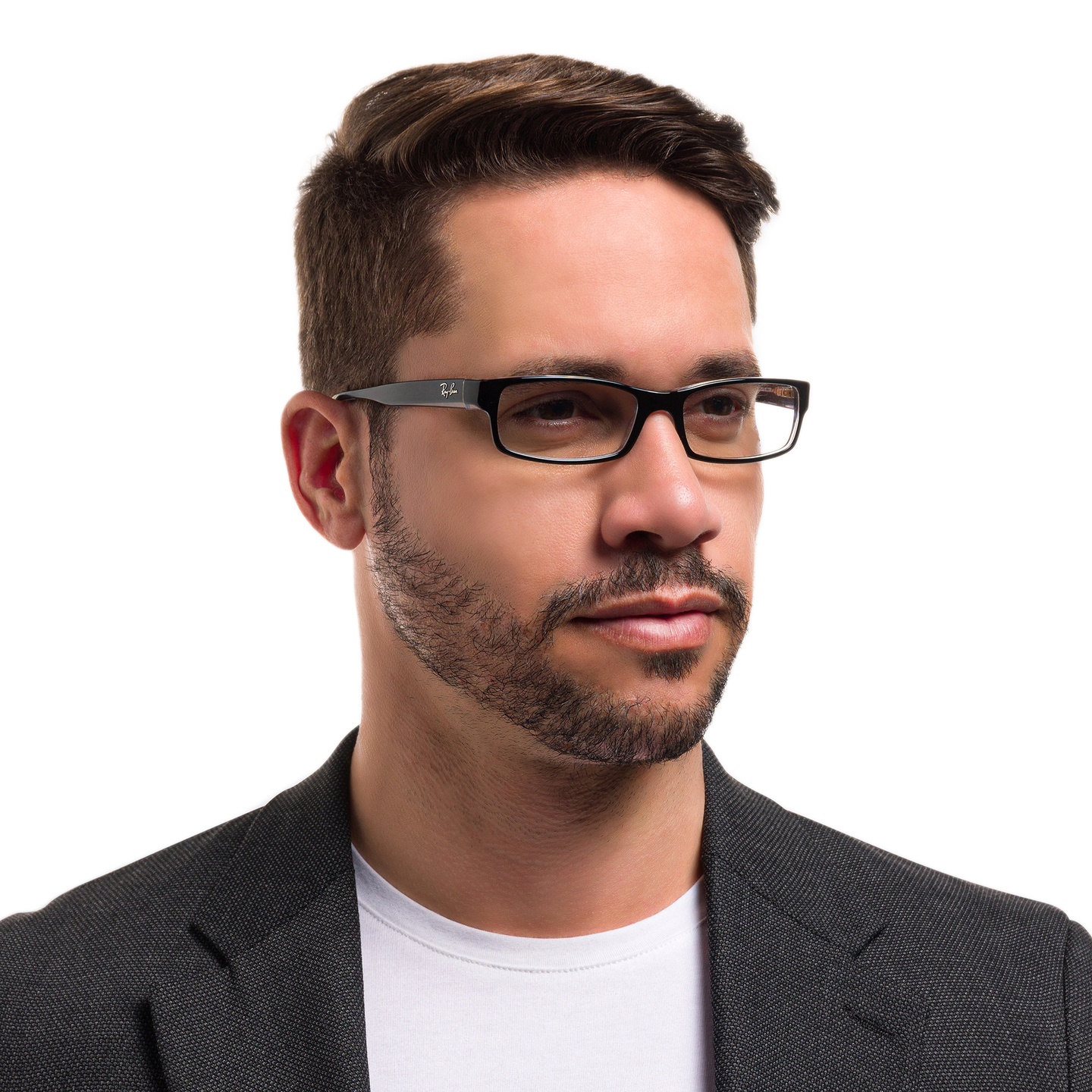 Ray-Ban Rectangle Eyeglasses in Black On Transparent – Model Photo 1