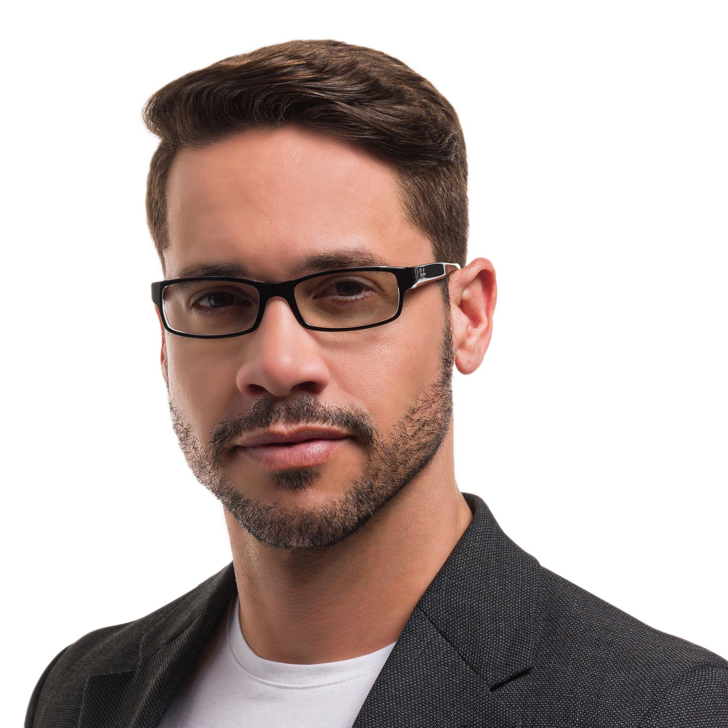 Ray-Ban Rectangle Eyeglasses in Black On Transparent – Model Photo 4
