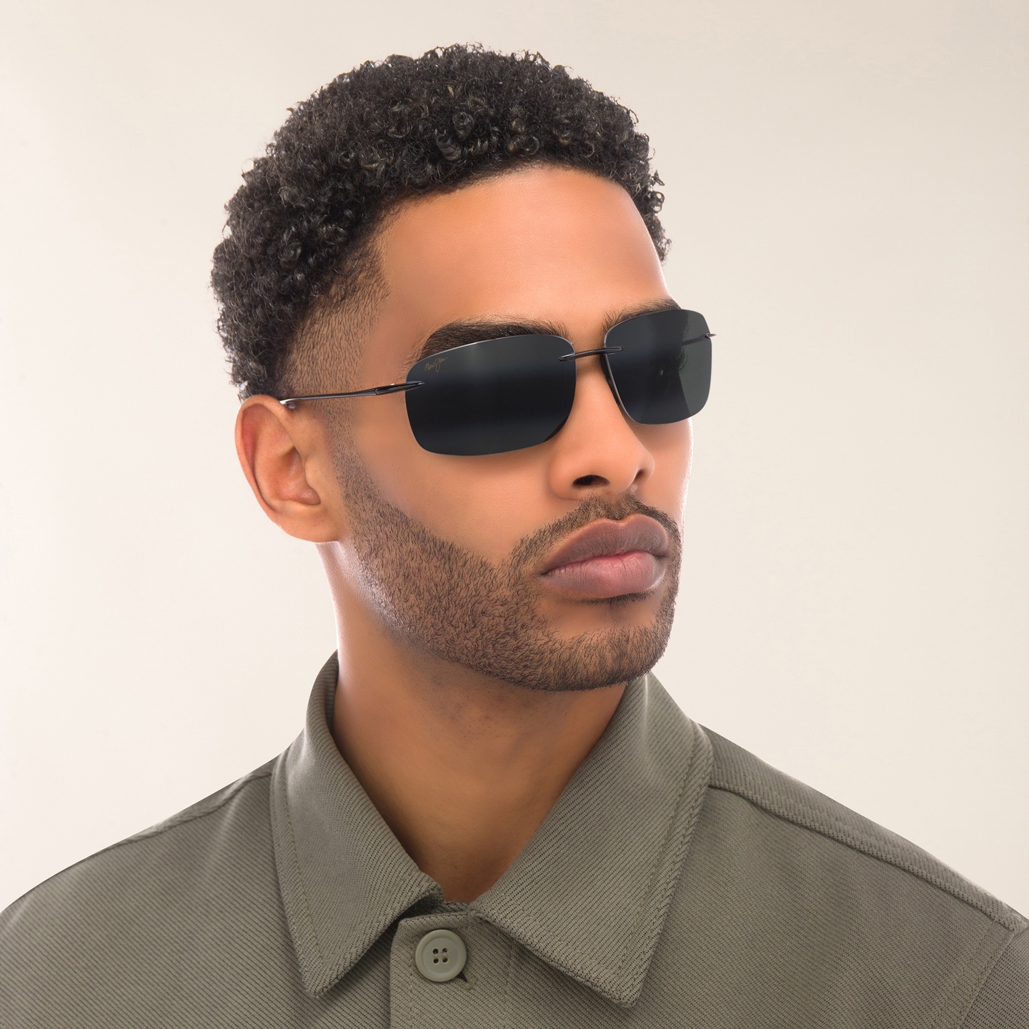 Shop Maui Jim Break Wall Unisex Rimless Rectangle Sunglasses in Black online.