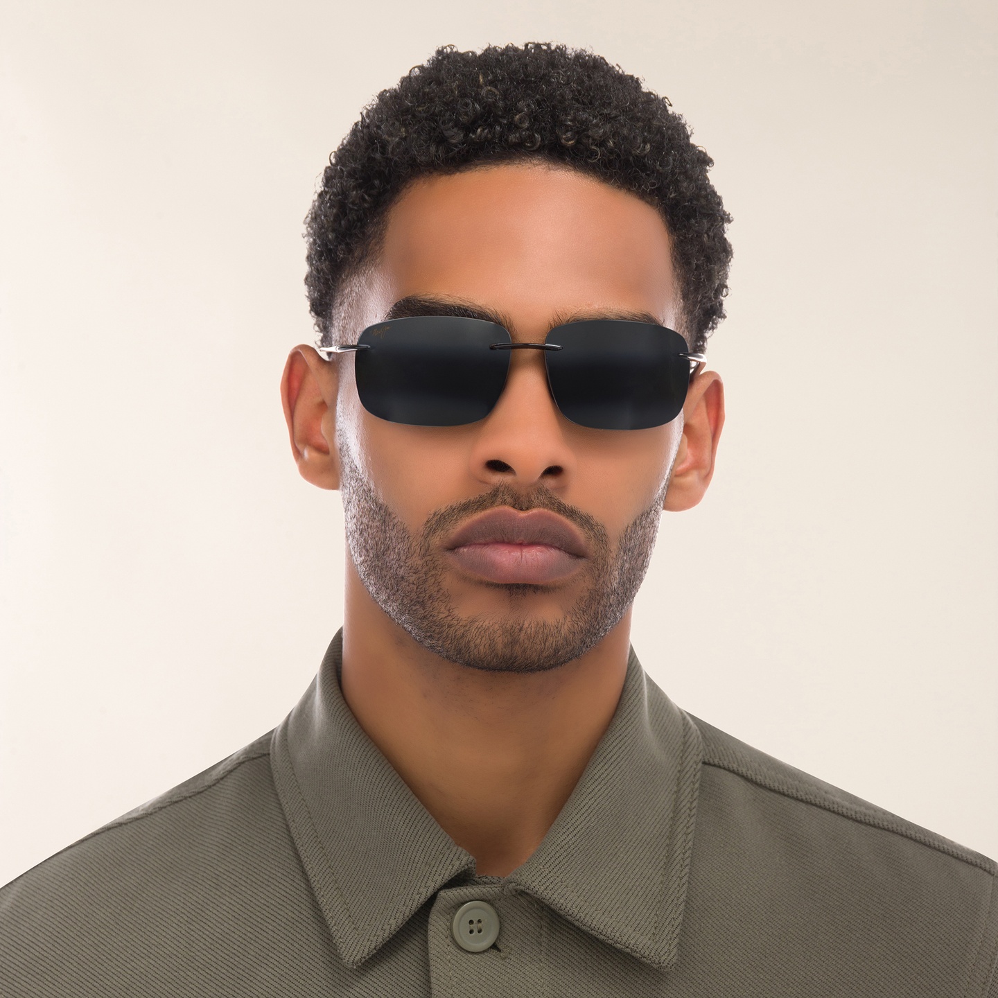 Shop Maui Jim Break Wall Unisex Rimless Rectangle Sunglasses in Black online.