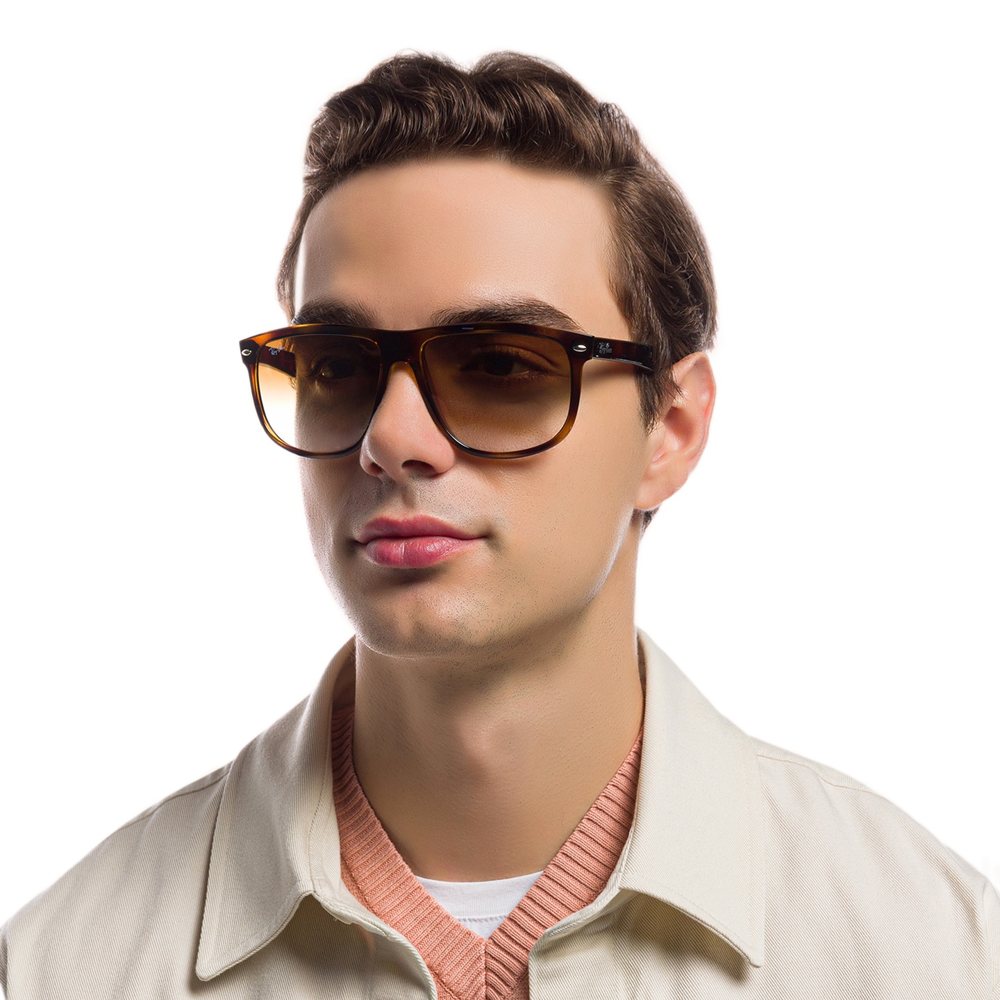 Ray-Ban Boyfriend Square Sunglasses in Light Havana – Model Photo 1
