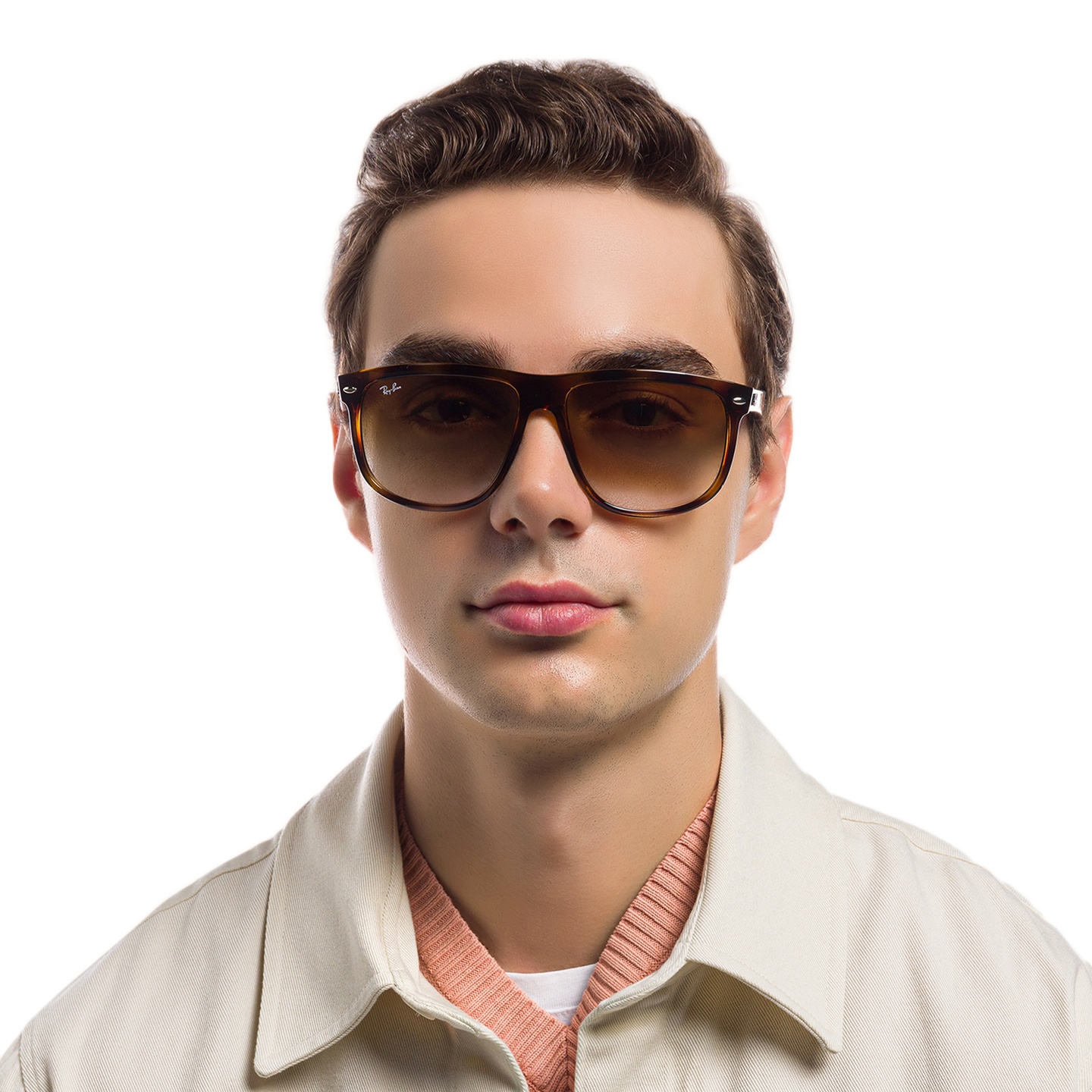 Ray-Ban Boyfriend Square Sunglasses in Light Havana – Model Photo 4