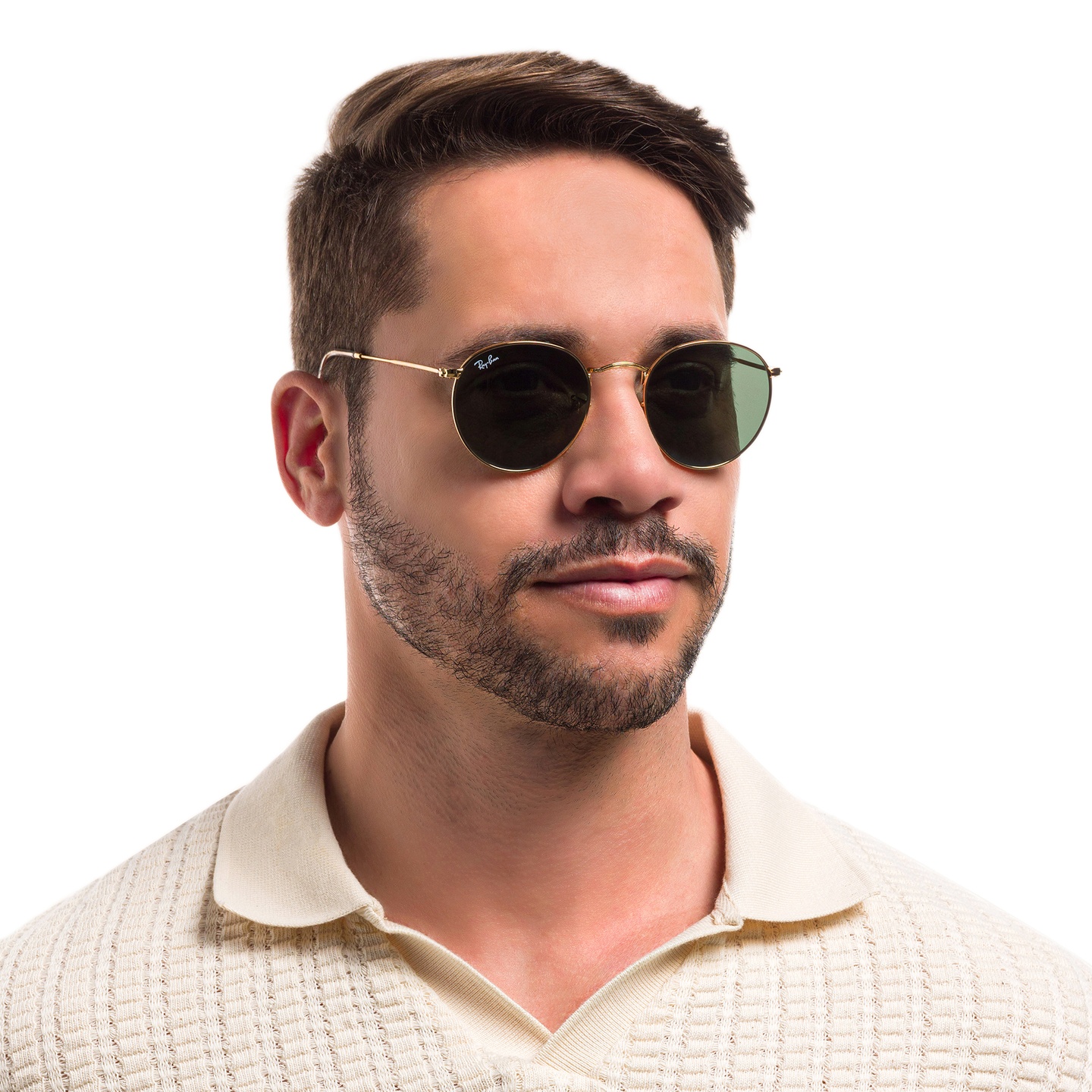 Ray-Ban Round Metal Sunglasses in Gold – Model Photo 1