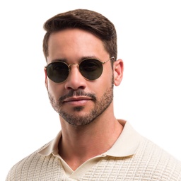 Ray-Ban Round Metal Sunglasses in Gold – Model Photo 6