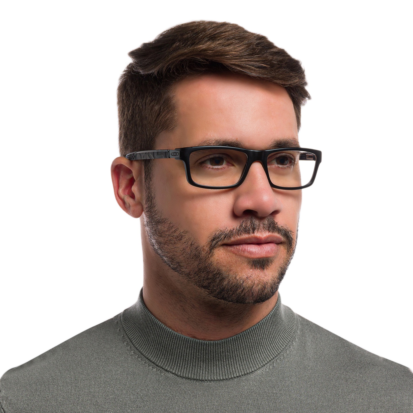 Oakley Currency™ Rectangle Eyeglasses in Satin Black – Model Photo 1