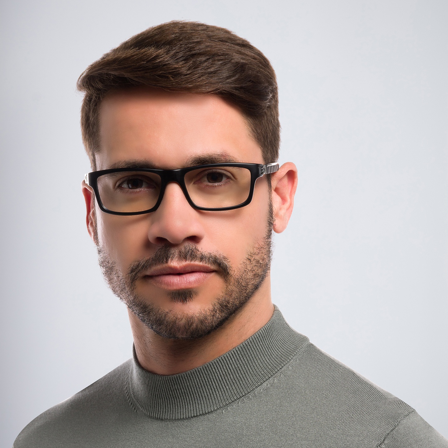Oakley Currency™ Rectangle Eyeglasses in Satin Black – Model Photo 4