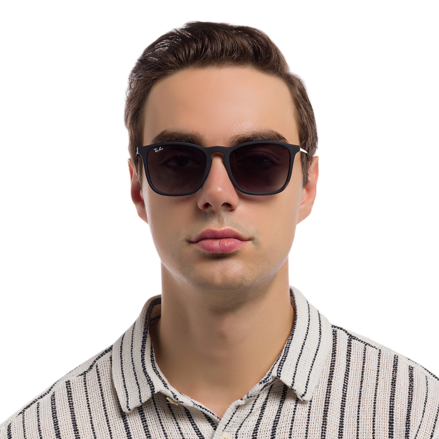 Ray-Ban Chris Square Sunglasses in Black – Model Photo 1