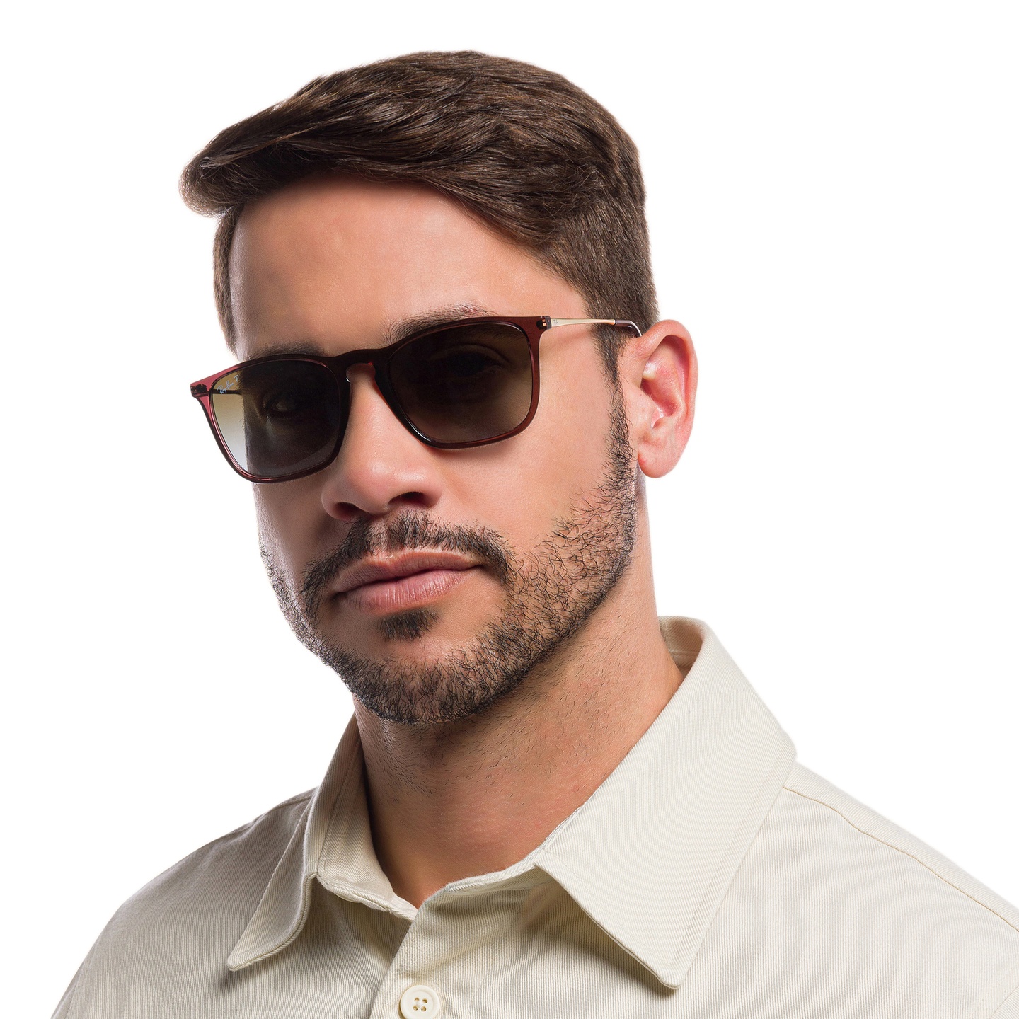 Ray-Ban Square Sunglasses in Transparent Brown – Model Photo 1