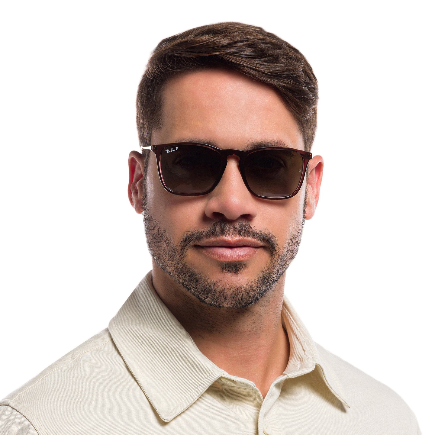 Ray-Ban Square Sunglasses in Transparent Brown – Model Photo 4