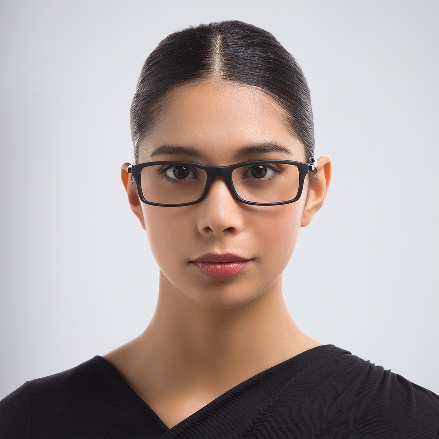 Ray-Ban Optics Unisex Rectangle Eyeglasses in Black – Model Photo 1