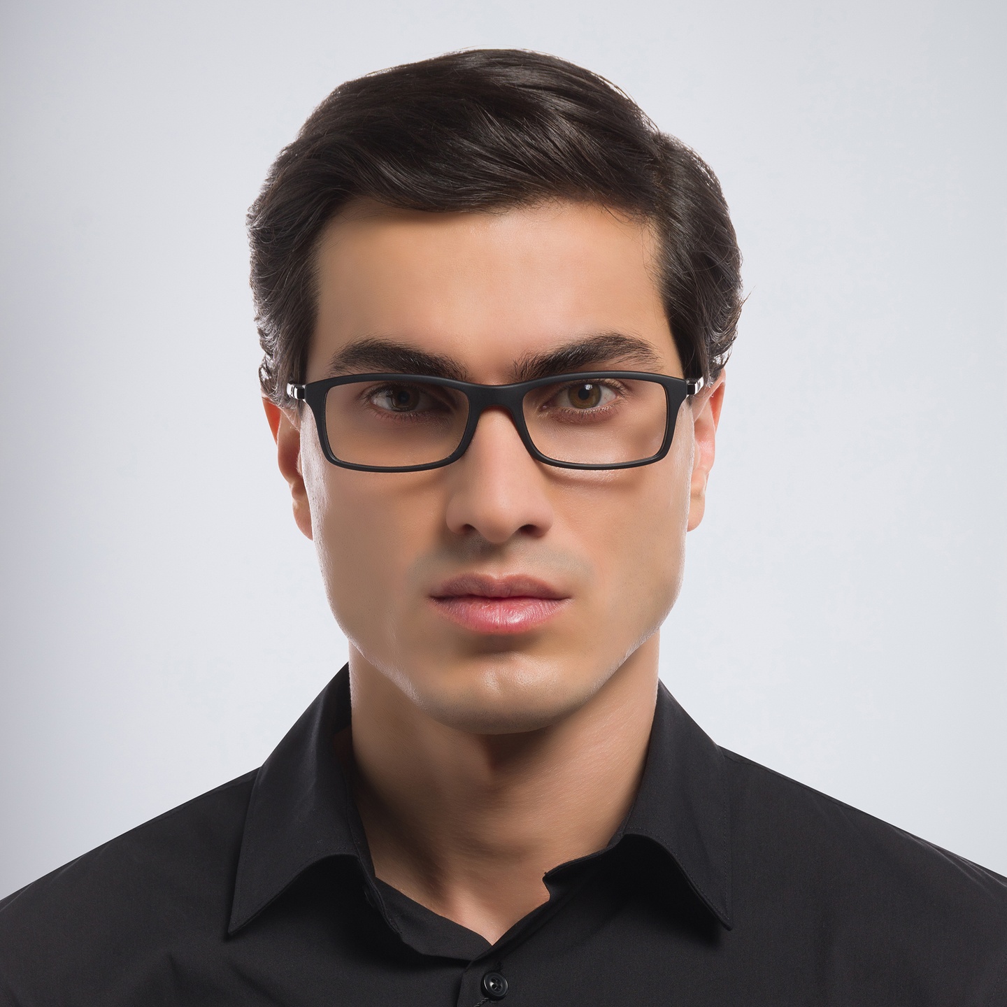 Ray-Ban Optics Unisex Rectangle Eyeglasses in Black – Model Photo 5