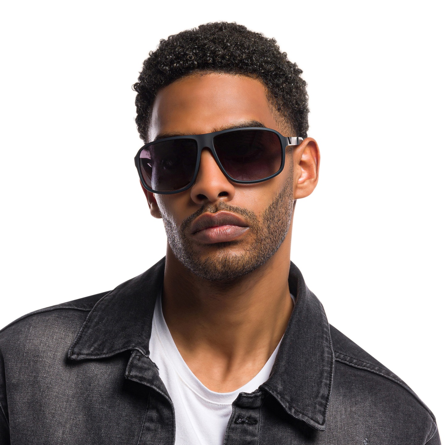 Emporio Armani Unisex Square Sunglasses in Rubber Black – Model Photo 5