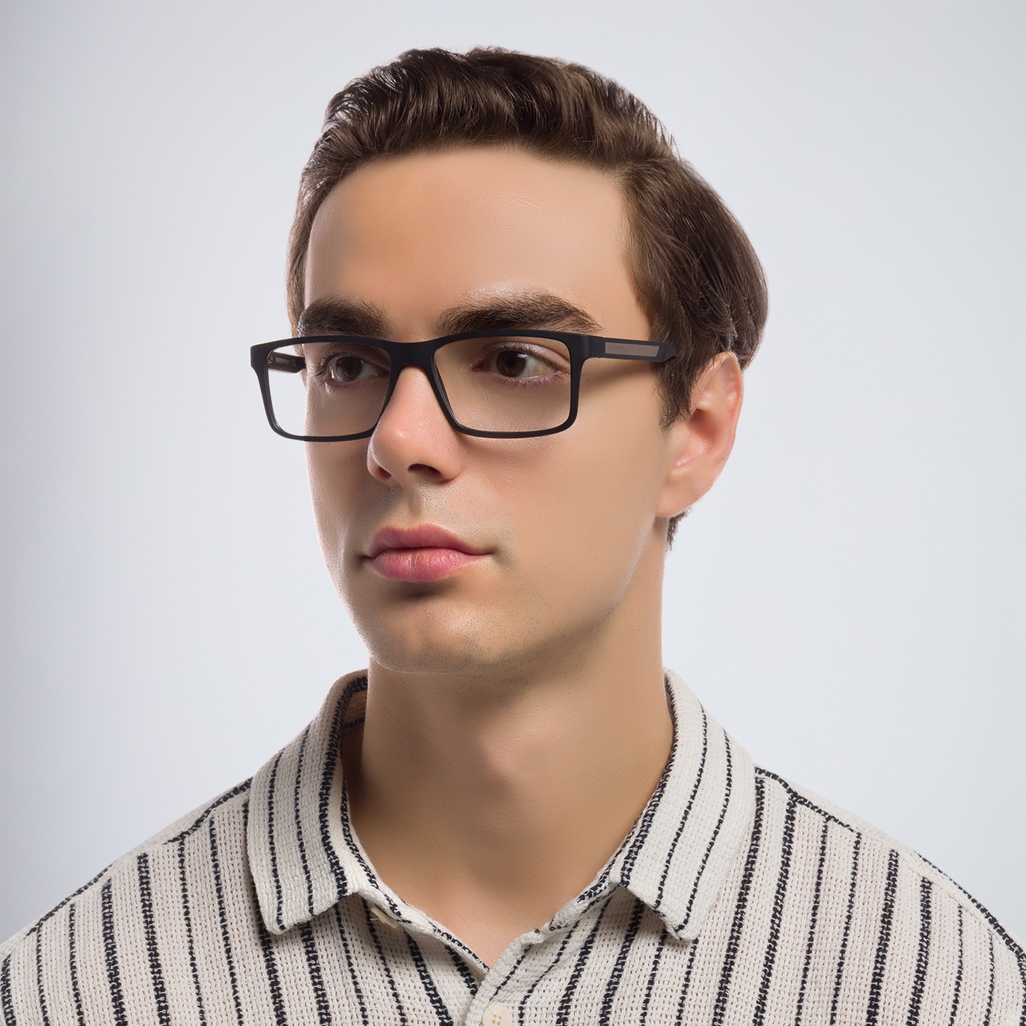 Emporio Armani Rectangle Eyeglasses in Rubber Black – Model Photo 1