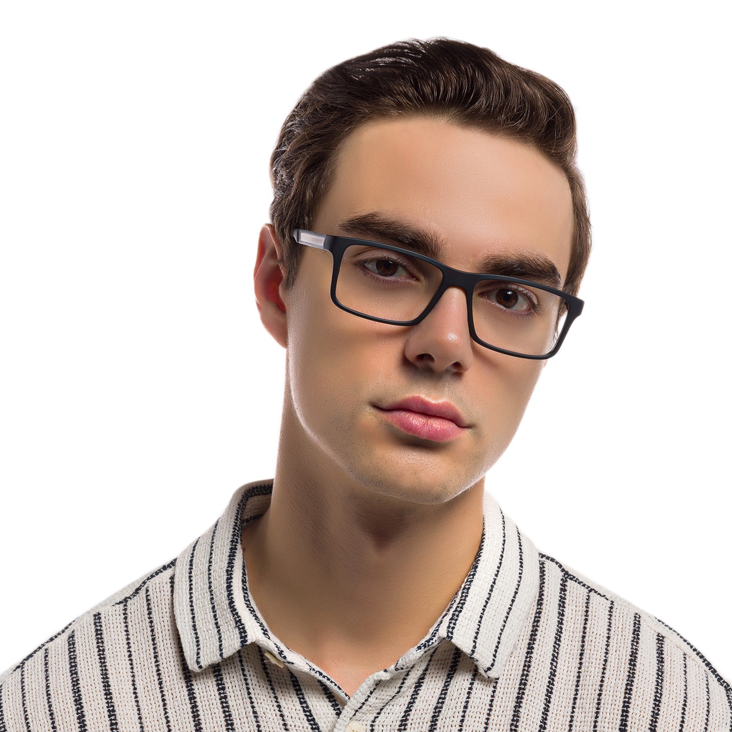 Emporio Armani Rectangle Eyeglasses in Rubber Black – Model Photo 5