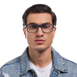 Emporio Armani Wide Rectangle Eyeglasses in Dark Blue Rubber – Model Photo 2
