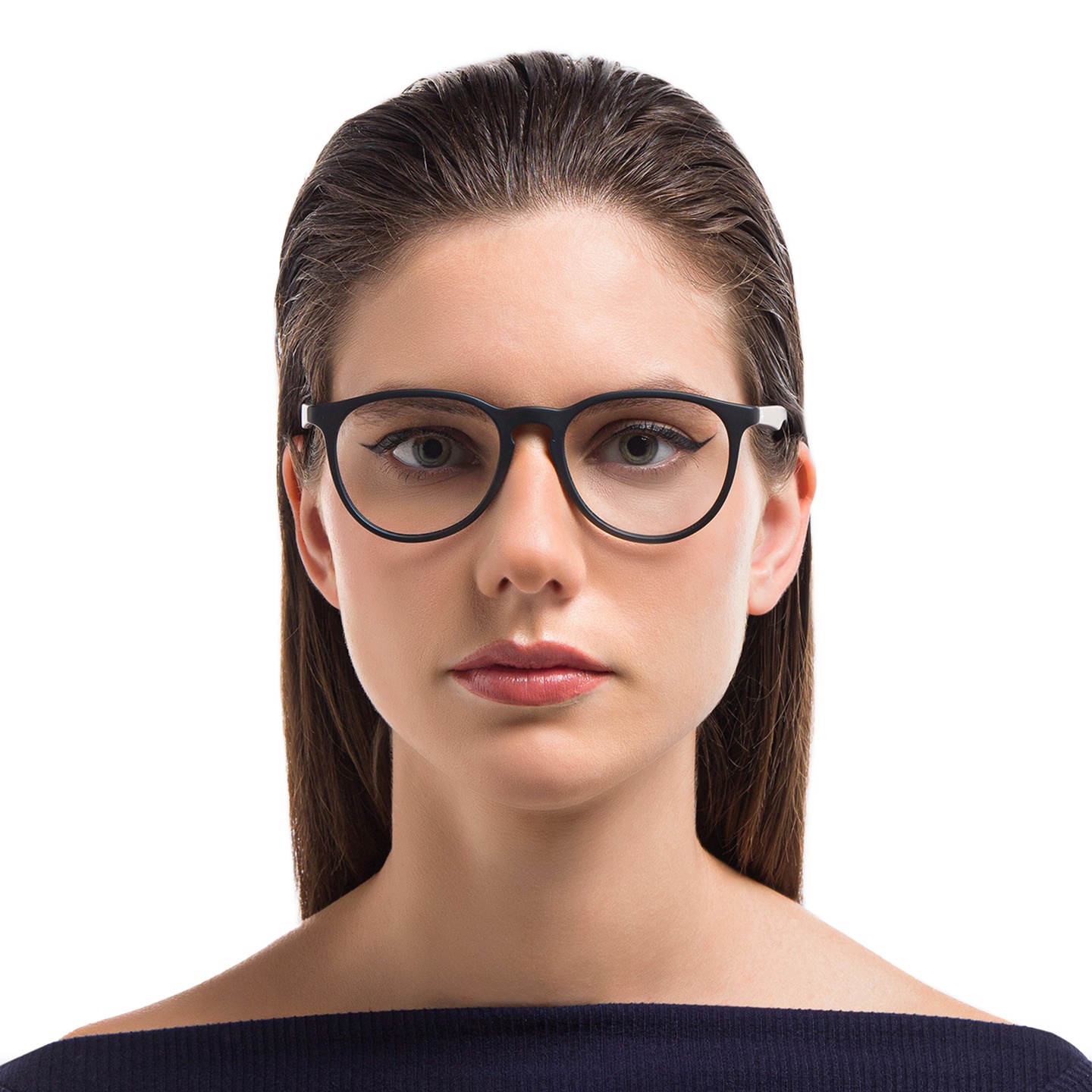 Ray-Ban Erika Optics Round Eyeglasses in Black – Model Photo 1