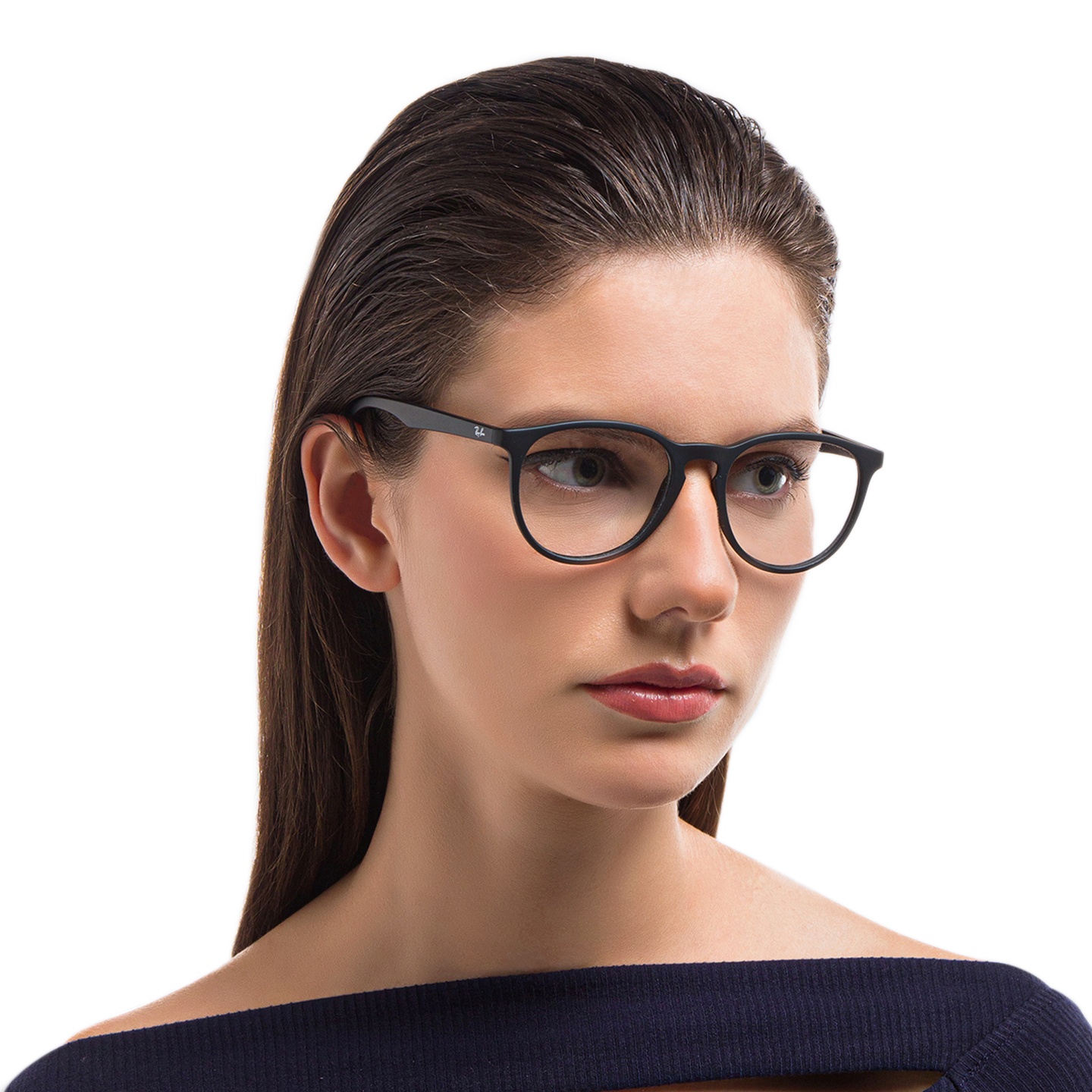 Ray-Ban Erika Optics Round Eyeglasses in Black – Model Photo 4