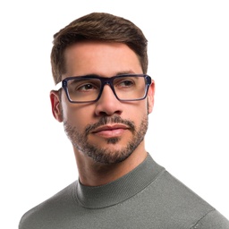 Emporio Armani Wide Rectangle Eyeglasses in Shiny Transparent Blue – Model Photo 5