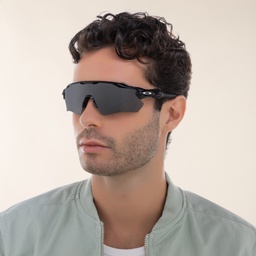 Oakley Radar EV Path Half-Rim Mask Sunglasses in Polished Black – Model Photo 2