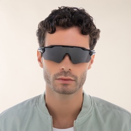 Oakley Radar EV Path Half-Rim Mask Sunglasses in Polished Black – Model Photo 5