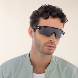 Oakley Radar EV Path Half-Rim Mask Sunglasses in Polished Black – Model Photo 6