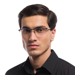 Emporio Armani Half Rim Rectangle Eyeglasses in Rubber Blue – Model Photo 2