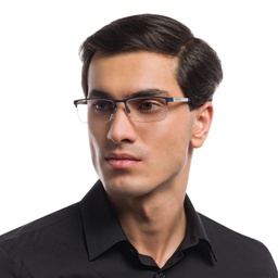 Emporio Armani Half Rim Rectangle Eyeglasses in Rubber Blue – Model Photo 5