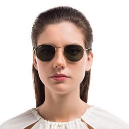 Ray-Ban Hexagonal Flat Lenses Sunglasses in Gold – Model Photo 2