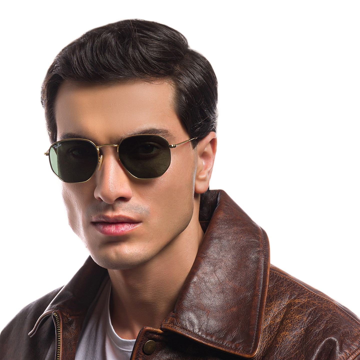 Ray-Ban Hexagonal Flat Lenses Sunglasses in Gold – Model Photo 7