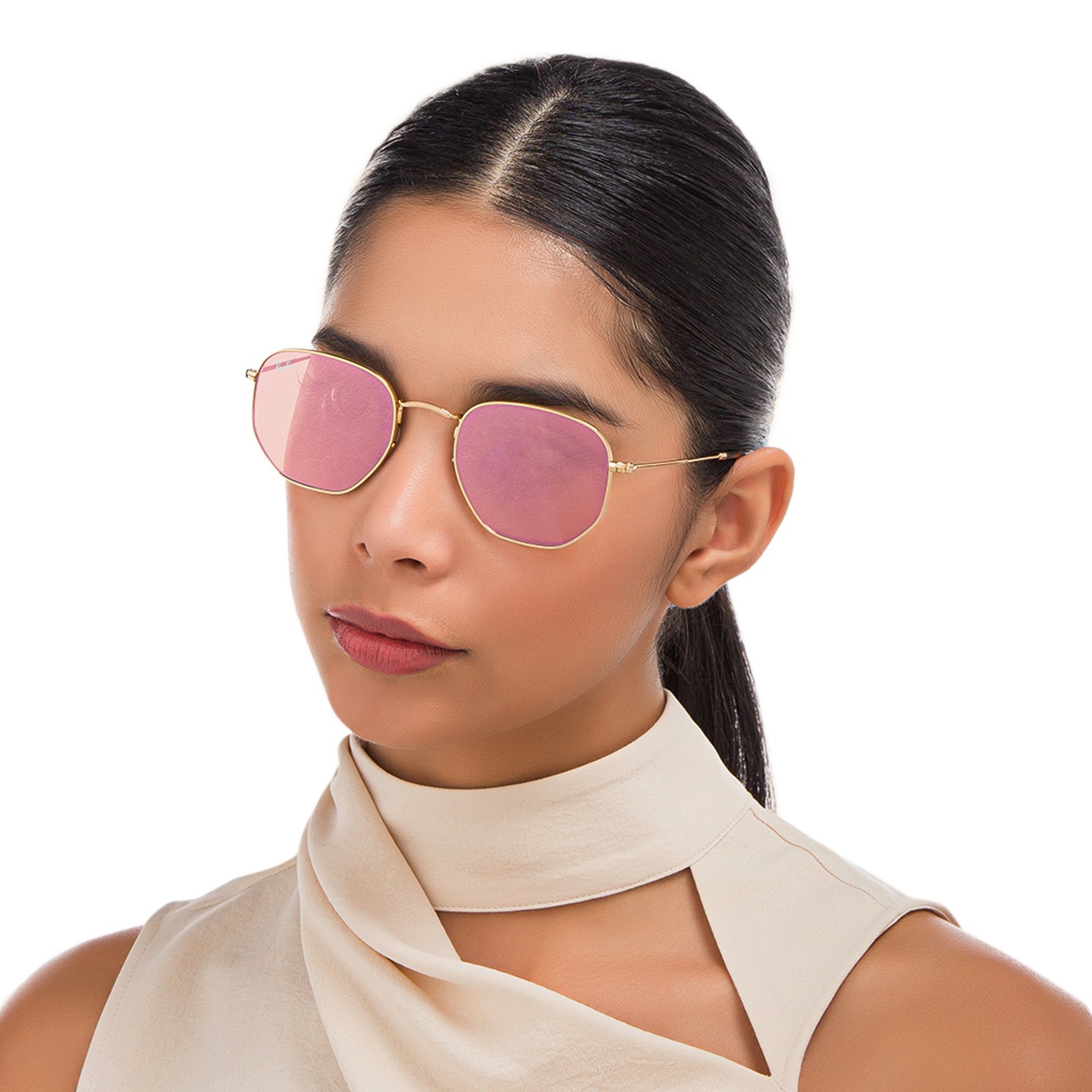 Ray-Ban Hexagonal Unisex Sunglasses in Gold – Model Photo 1