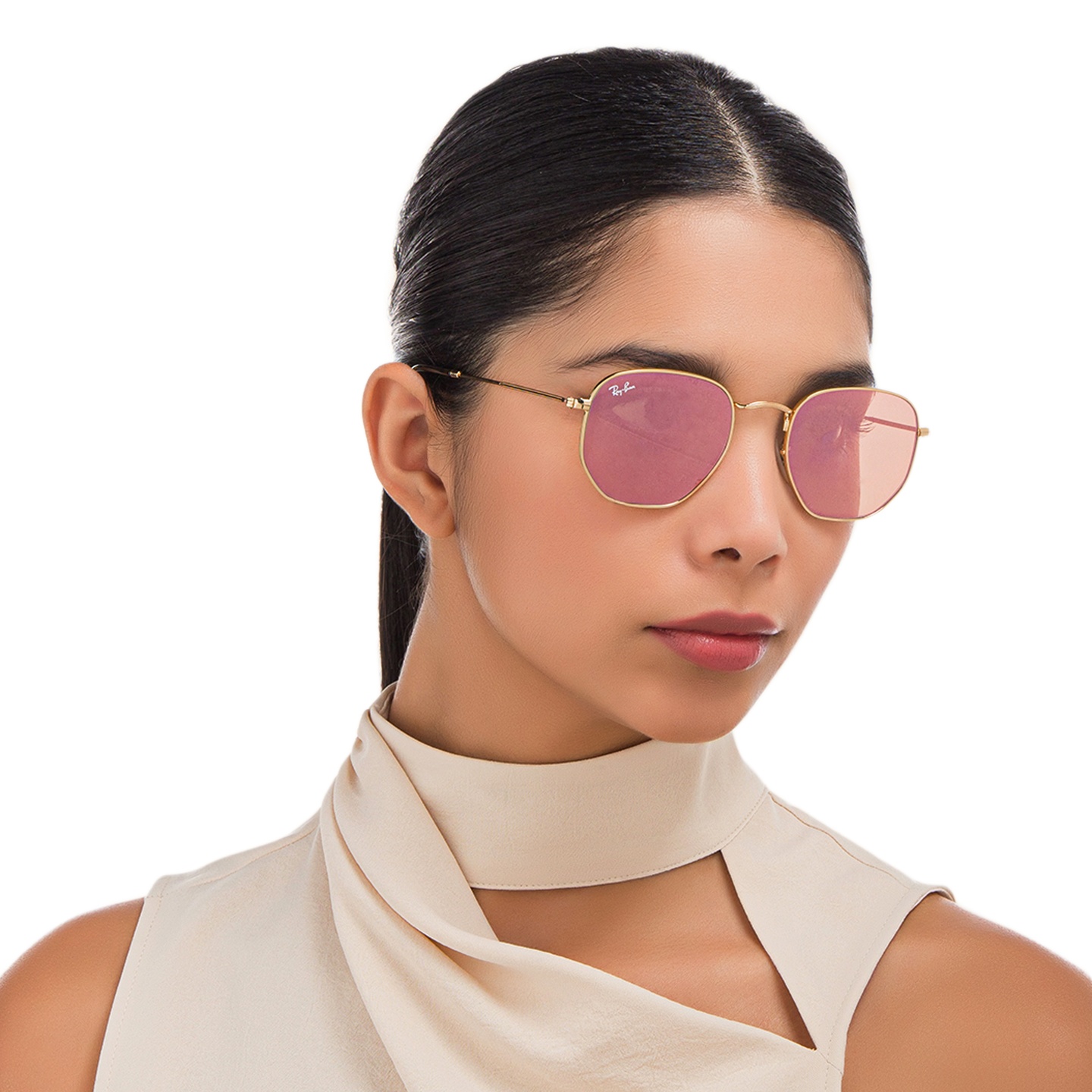 Ray-Ban Hexagonal Unisex Sunglasses in Gold – Model Photo 4