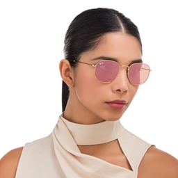 Ray-Ban Hexagonal Unisex Sunglasses in Gold – Model Photo 5