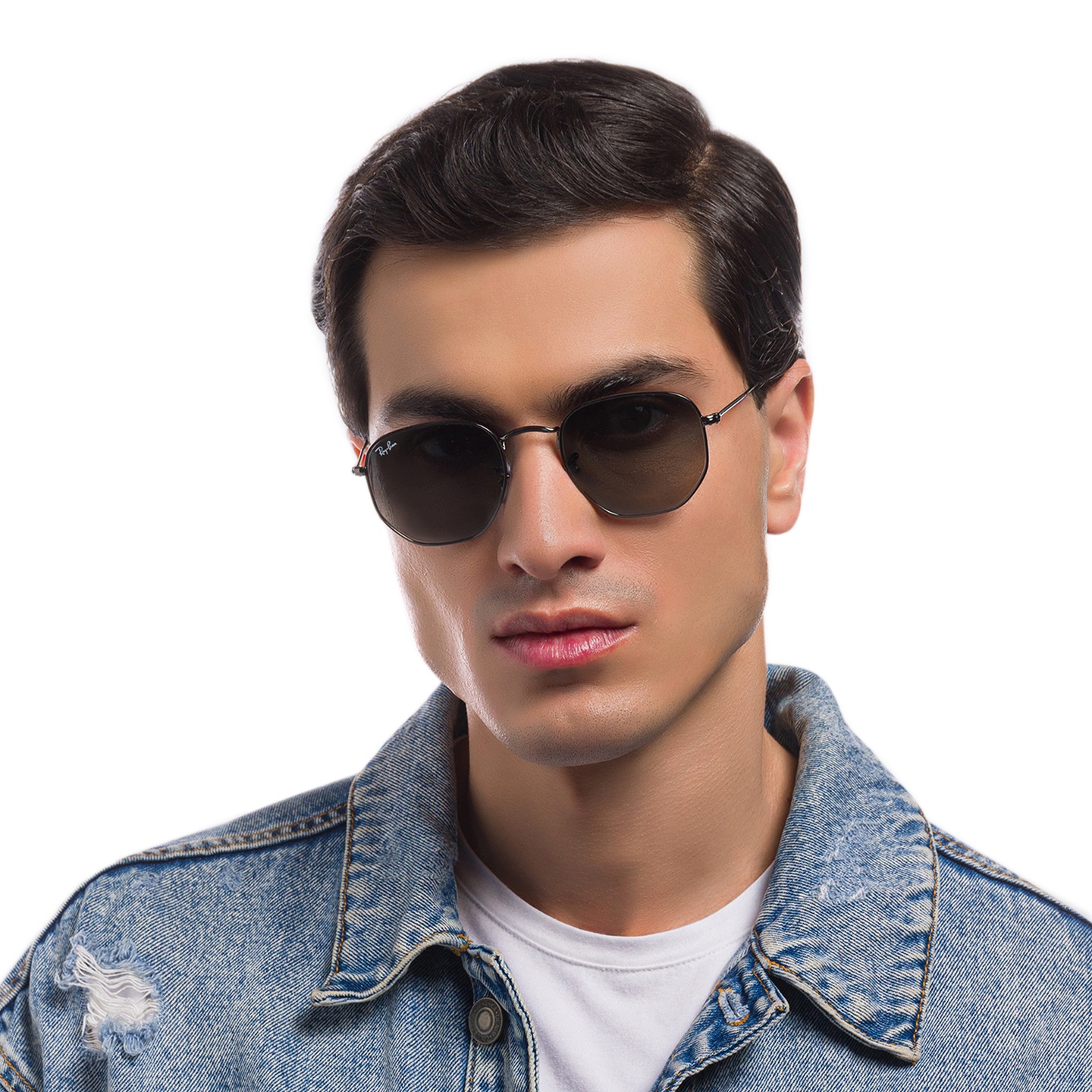 Ray-Ban Hexagonal Flat Lenses Sunglasses in Gunmetal – Model Photo 5