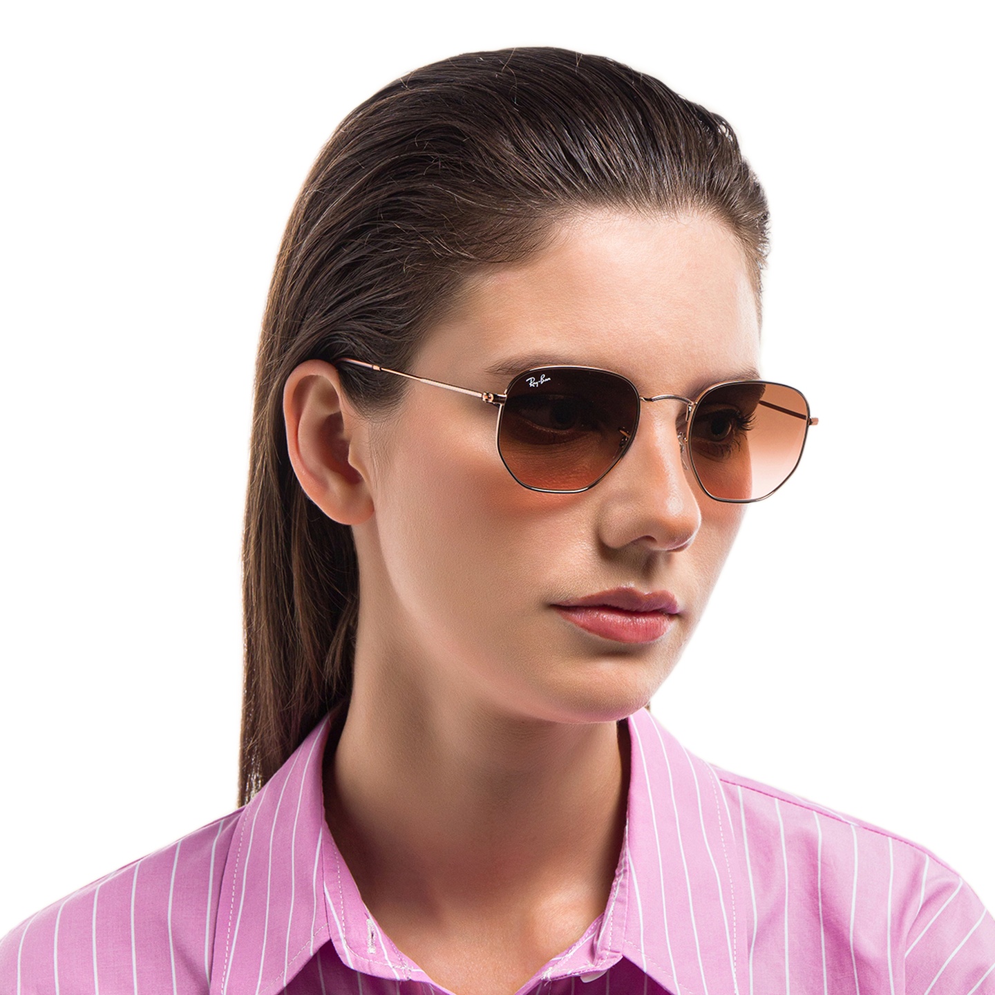 Ray-Ban Hexagonal Flat Lenses Sunglasses in Copper – Model Photo 4