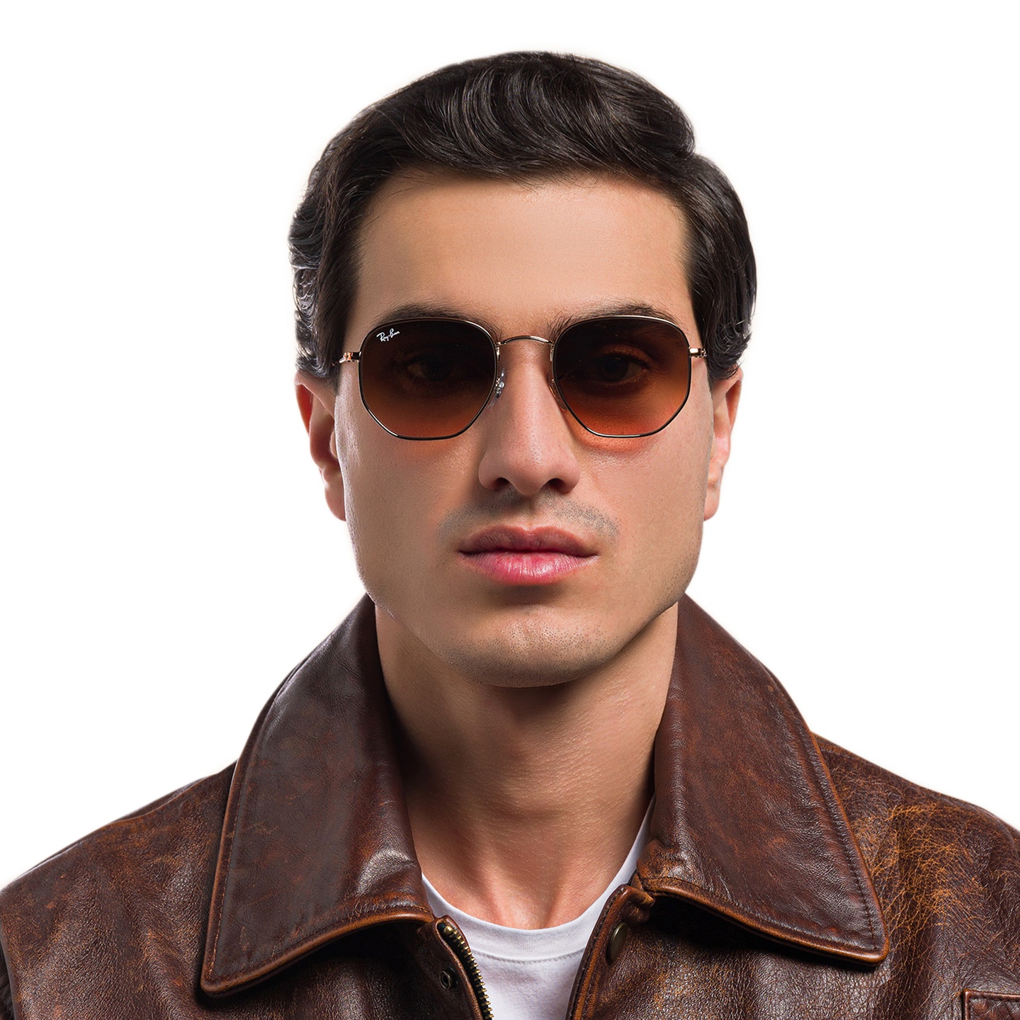 Ray-Ban Hexagonal Flat Lenses Sunglasses in Copper – Model Photo 5