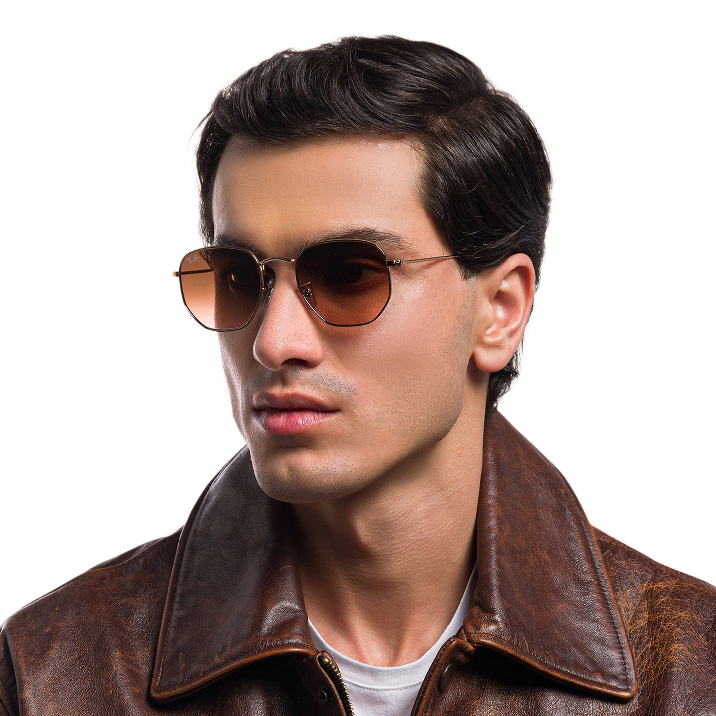 Ray-Ban Hexagonal Flat Lenses Sunglasses in Copper – Model Photo 6