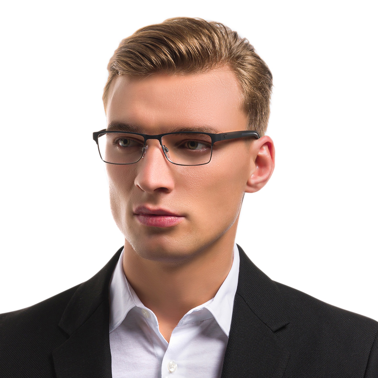 Emporio Armani Rectangle Eyeglasses in Black – Model Photo 1