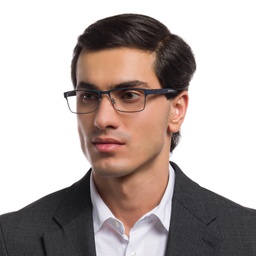 Emporio Armani Rectangle Eyeglasses in Rubber Blue & Gunmetal – Model Photo 5