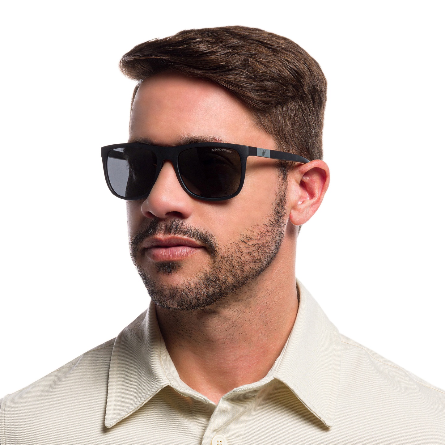 Emporio Armani Square Sunglasses in Matte Black – Model Photo 5