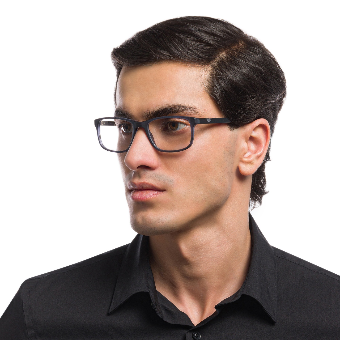 Shop Emporio Armani Rectangle Eyeglasses in Matte Striped Blue online.