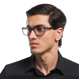 Emporio Armani Rectangle Eyeglasses in Matte Striped Blue – Model Photo 5