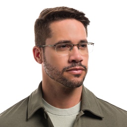 Oakley SOCKET 5.5 Half-Rim Rectangle Eyeglasses in Satin Pewter – Model Photo 2