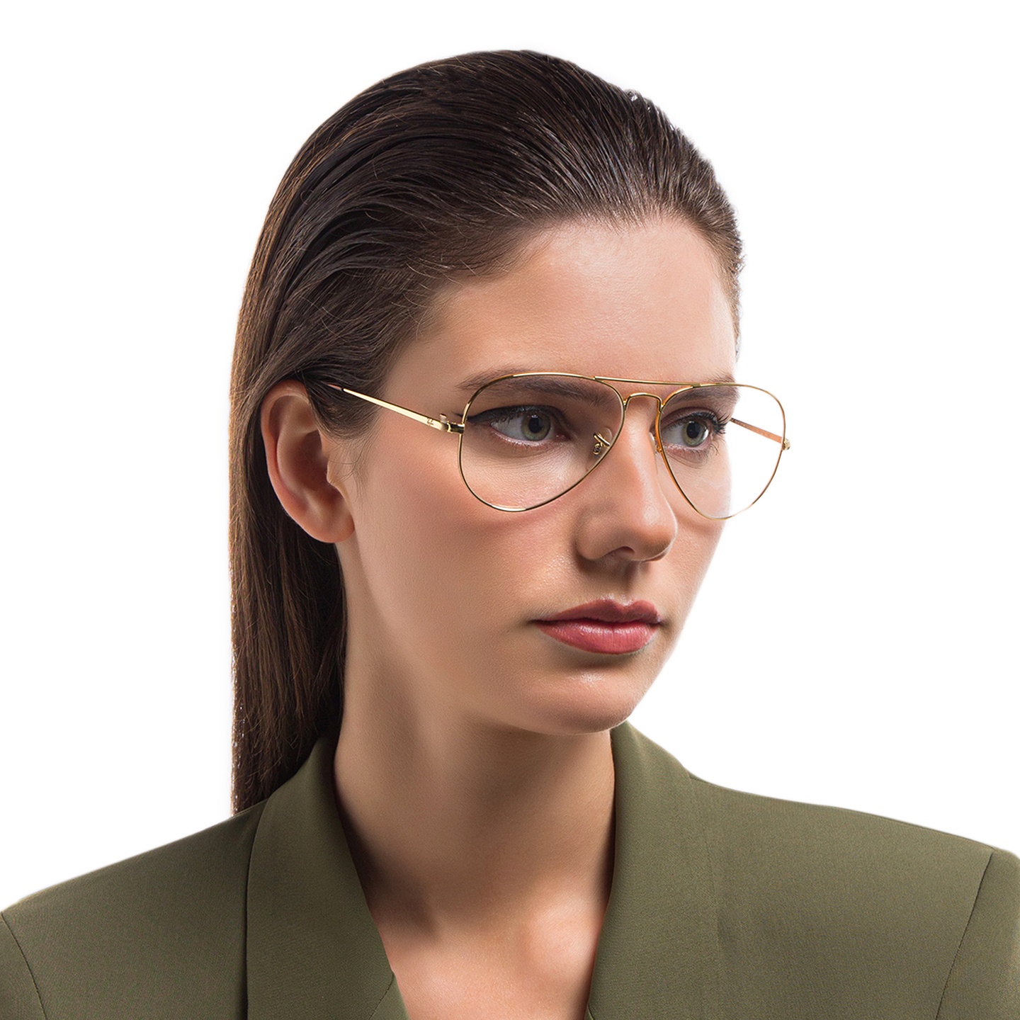 Ray-Ban Pilot Optics Eyeglasses in Gold – Model Photo 1