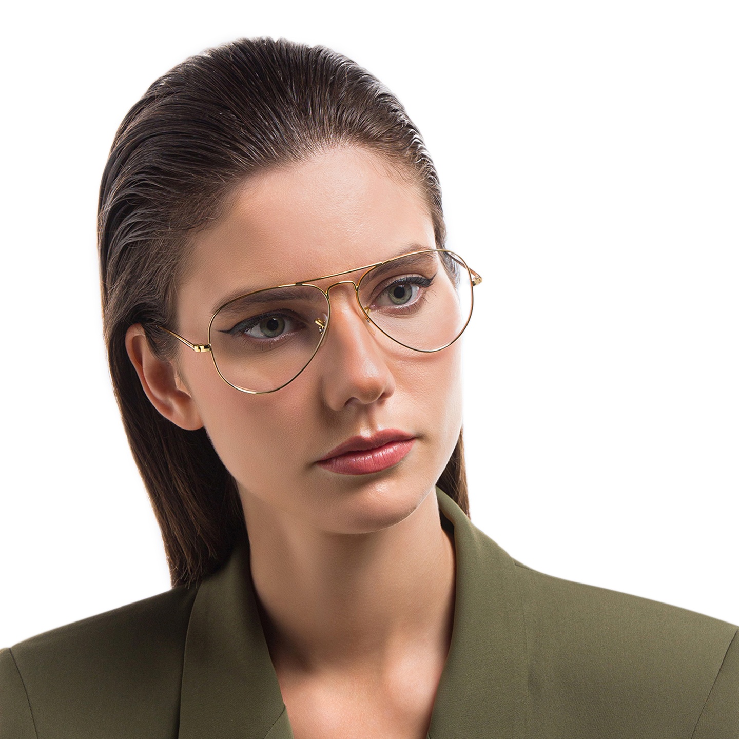 Ray-Ban Pilot Optics Eyeglasses in Gold – Model Photo 4