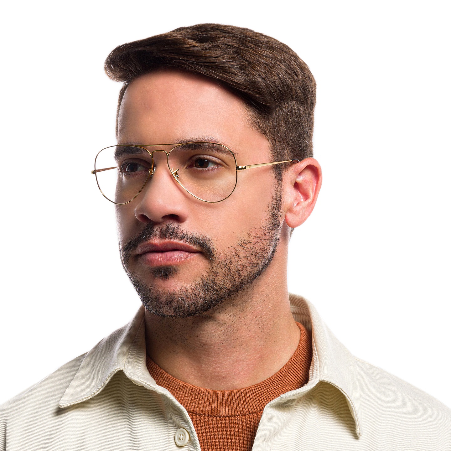 Ray-Ban Pilot Optics Eyeglasses in Gold – Model Photo 5