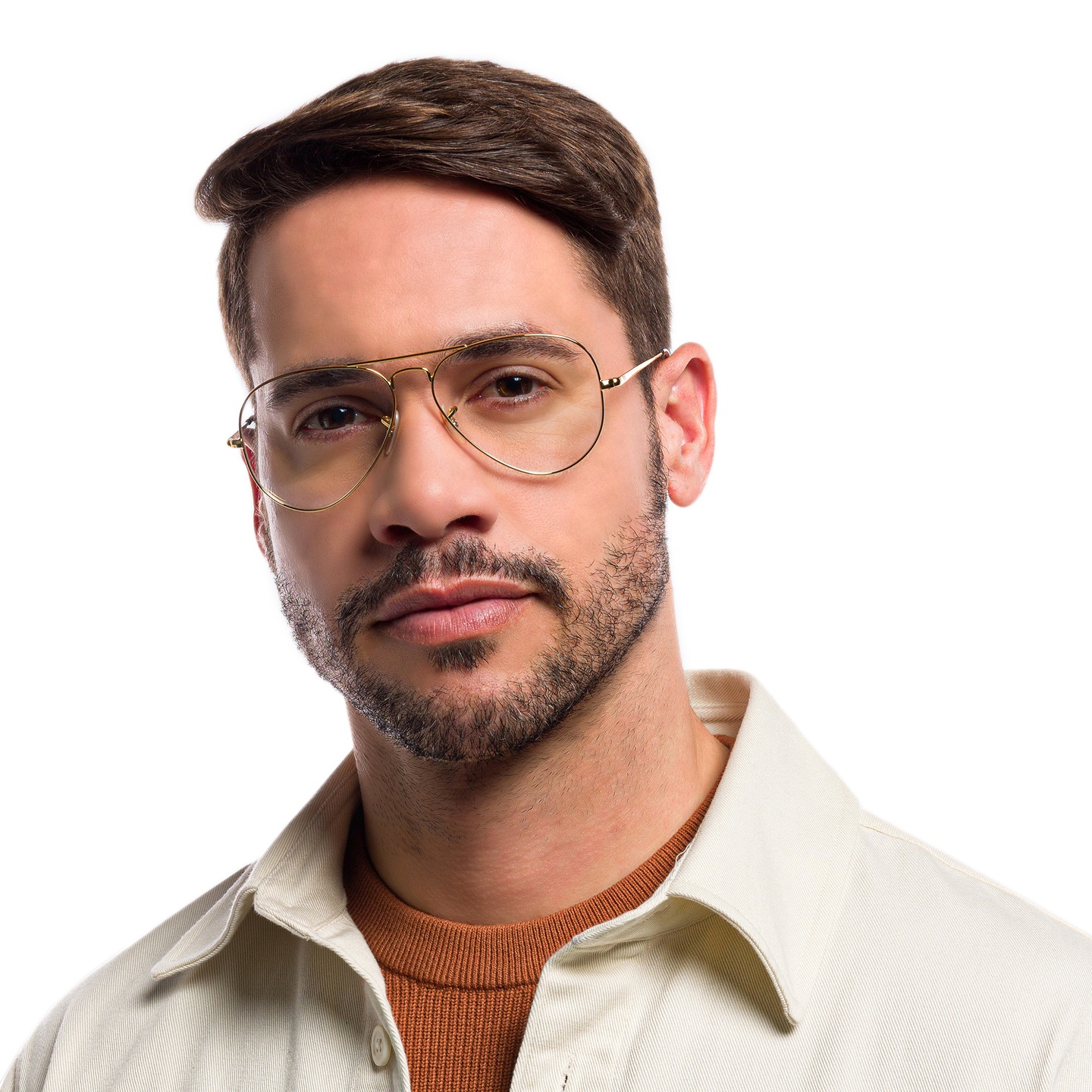 Ray-Ban Pilot Optics Eyeglasses in Gold – Model Photo 6