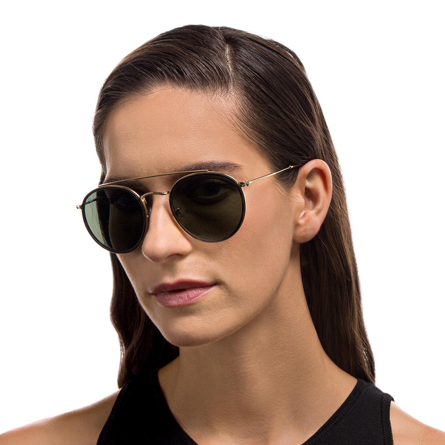 Ray-Ban Round Double Bridge Sunglasses in Gold – Model Photo 4